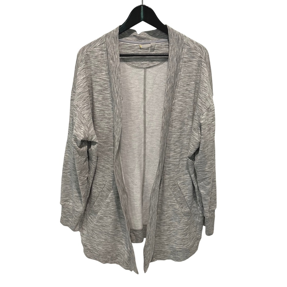 Zella Women's Gray Heathered Open Front Long Sleeve Cardigan Sweater Large